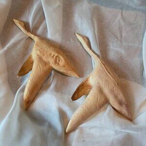 Flying Crane Lot of 2 Hand Crafted MCM Wooden Bird